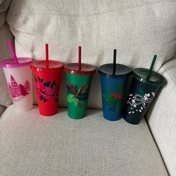 Starbucks Festive Holiday Cold Drinks Cups Set - Red, Green, Pink - Picture 4 of 7